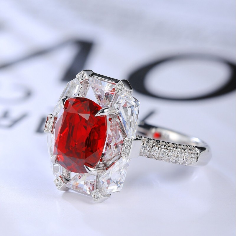 Ruif Jewelry Classic Design S925 Silver 5.065ct Lab Grown Ruby Ring Wedding Bands