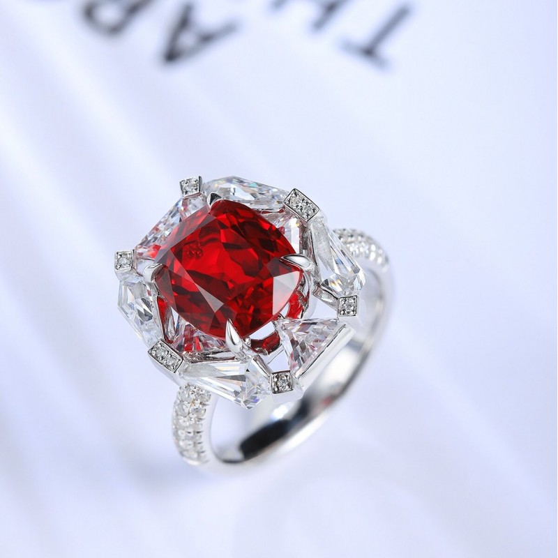 Ruif Jewelry Classic Design S925 Silver 5.065ct Lab Grown Ruby Ring Wedding Bands