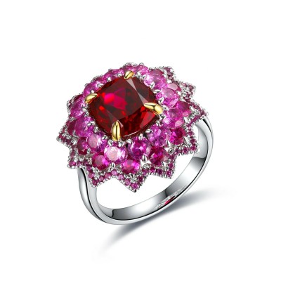 Ruif Jewelry Classic Design S925 Silver 3.5ct Lab Grown Ruby Ring Wedding Bands