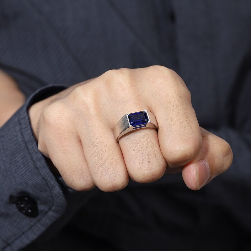Ruif Jewelry Classic Design S925 Silver 3.51ct Lab Grown Sapphire Ring Wedding Bands Men's ring Ruif Jewelry Classic Design S925 Silver 3.51ct Lab Grown Sapphire Ring Wedding Bands Men's ring
