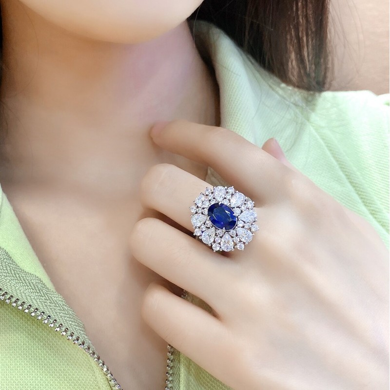 Ruif Jewelry Classic Design S925 Silver 3.26ct Lab Grown Sapphire Ring Wedding Bands ring