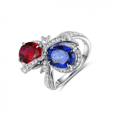 Ruif Jewelry Classic Design S925 Silver 5.315ct Lab Grown Sapphire Ruby Ring Wedding Bands ring