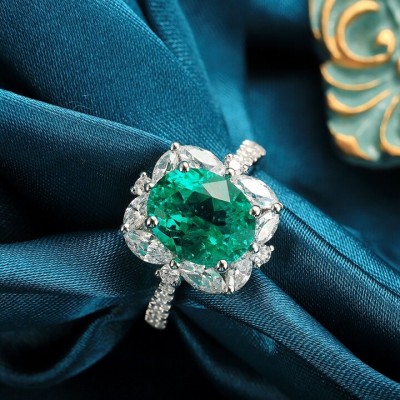 Ruif Jewelry Classic Design S925 Silver 2.32ct Lab Grown Emerald And Sapphire Ring Wedding Bands