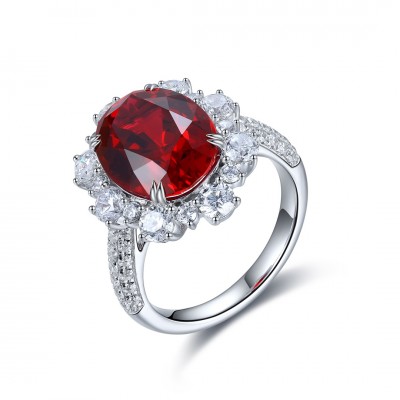 Ruif Jewelry Classic Design S925 Silver 7.56ct Lab Grown Ruby Ring Wedding Bands
