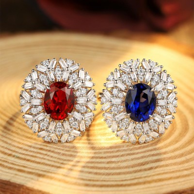 Ruif Jewelry Classic Design S925 Silver 3.66ct Lab Grown Ruby And Royal Blue Sapphire Ring Oval Shape Wedding Bands