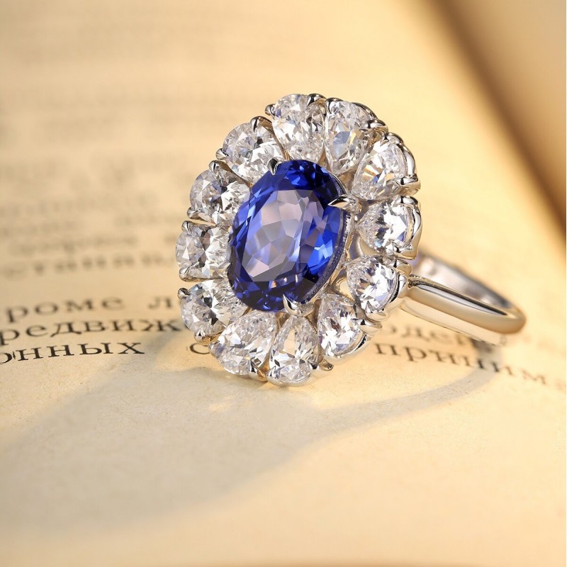 Ruif Jewelry Classic Design S925 Silver 3.533ct Lab Grown Ruby And Royal Blue Sapphire Ring Oval Shape Wedding Bands