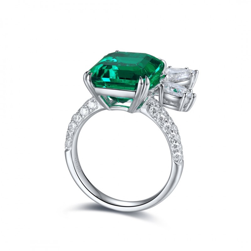 Ruif Jewelry Classic Design S925 Silver 6.73ct Lab Grown Emerald Ring Wedding Bands Ruif Jewelry Classic Design S925 Silver 6.73ct Lab Grown Emerald Ring Wedding Bands
