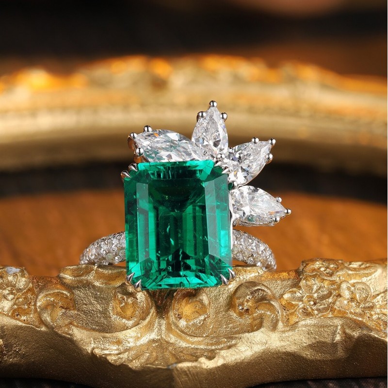 Ruif Jewelry Classic Design S925 Silver 6.73ct Lab Grown Emerald Ring Wedding Bands Ruif Jewelry Classic Design S925 Silver 6.73ct Lab Grown Emerald Ring Wedding Bands