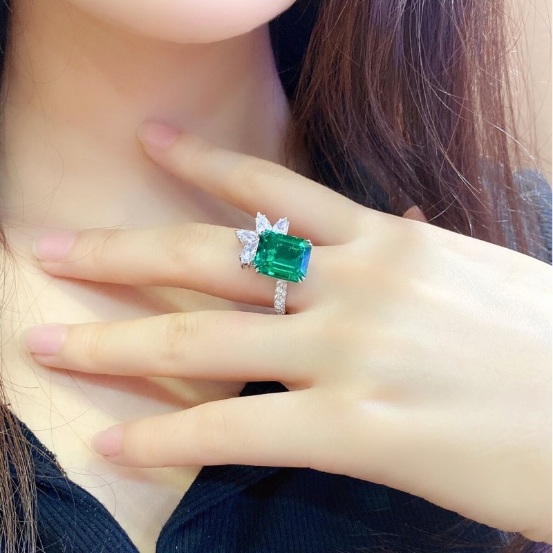 Ruif Jewelry Classic Design S925 Silver 6.73ct Lab Grown Emerald Ring Wedding Bands Ruif Jewelry Classic Design S925 Silver 6.73ct Lab Grown Emerald Ring Wedding Bands