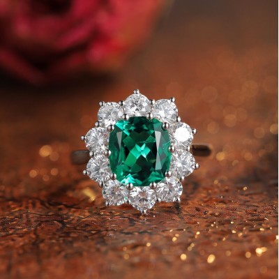 Ruif Jewelry Classic Design S925 Silver 2.41ct Lab Grown Emerald Ring Ruby And Royal Blue Sapphire Ring Wedding Bands