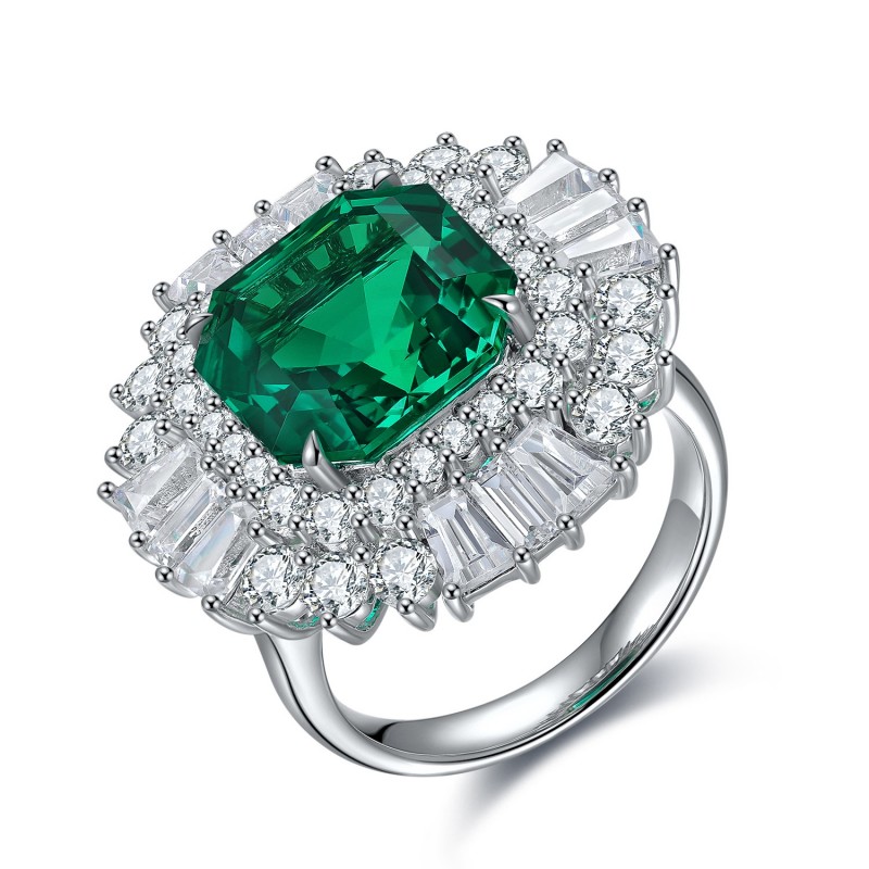 Ruif Jewelry Classic Design S925 Silver 6.63ct Lab Grown Emerald Ring Wedding Bands Ruif Jewelry Classic Design S925 Silver 6.63ct Lab Grown Emerald Ring Wedding Bands
