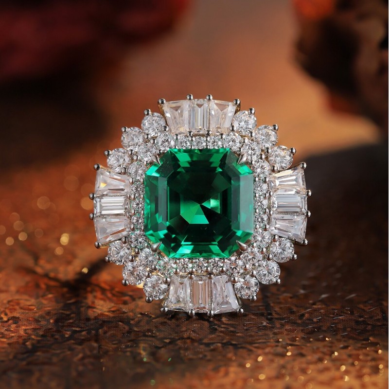 Ruif Jewelry Classic Design S925 Silver 6.63ct Lab Grown Emerald Ring Wedding Bands Ruif Jewelry Classic Design S925 Silver 6.63ct Lab Grown Emerald Ring Wedding Bands