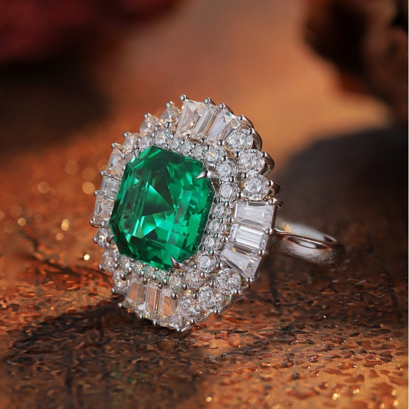 Ruif Jewelry Classic Design S925 Silver 6.63ct Lab Grown Emerald Ring Wedding Bands Ruif Jewelry Classic Design S925 Silver 6.63ct Lab Grown Emerald Ring Wedding Bands