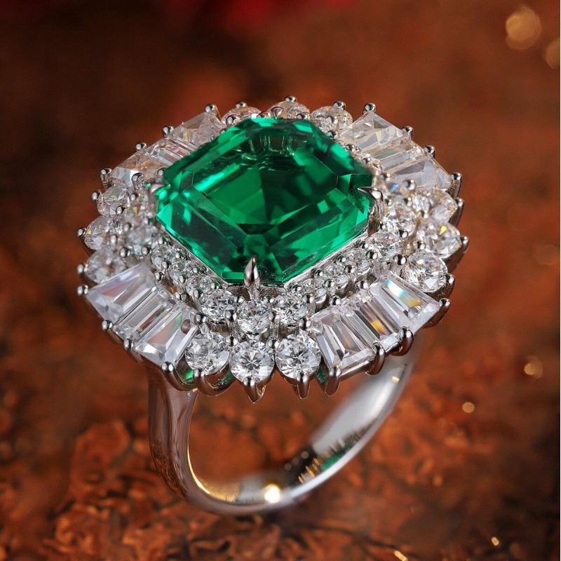 Ruif Jewelry Classic Design S925 Silver 6.63ct Lab Grown Emerald Ring Wedding Bands Ruif Jewelry Classic Design S925 Silver 6.63ct Lab Grown Emerald Ring Wedding Bands