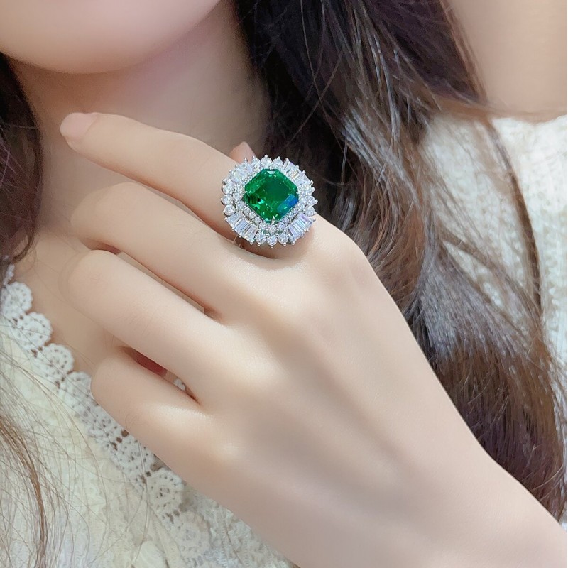 Ruif Jewelry Classic Design S925 Silver 6.63ct Lab Grown Emerald Ring Wedding Bands Ruif Jewelry Classic Design S925 Silver 6.63ct Lab Grown Emerald Ring Wedding Bands