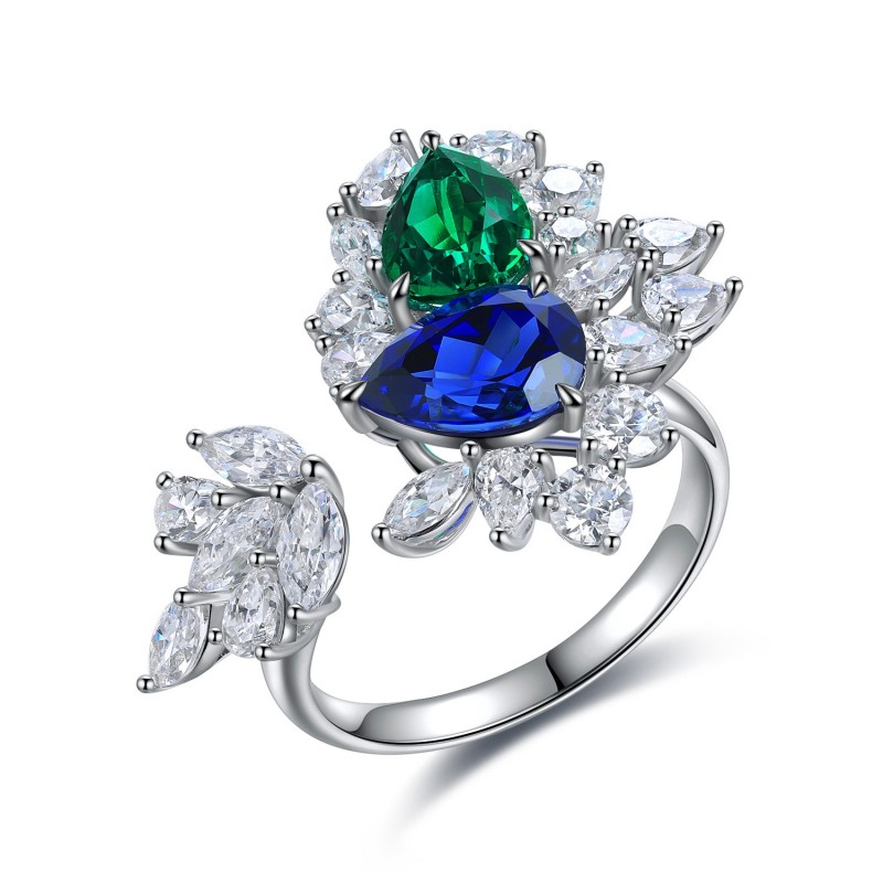 Ruif Jewelry Classic Design S925 Silver 2.529ct Lab Grown Emerald Ring Wedding Bands