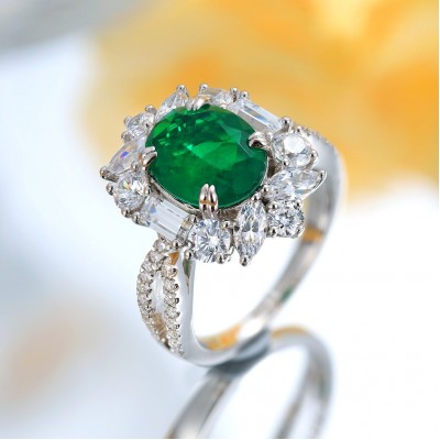 Ruif Jewelry Classic Design S925 Silver 2.45ct Lab Grown Emerald Ring Ruby And Royal Blue Sapphire Ring Wedding Bands