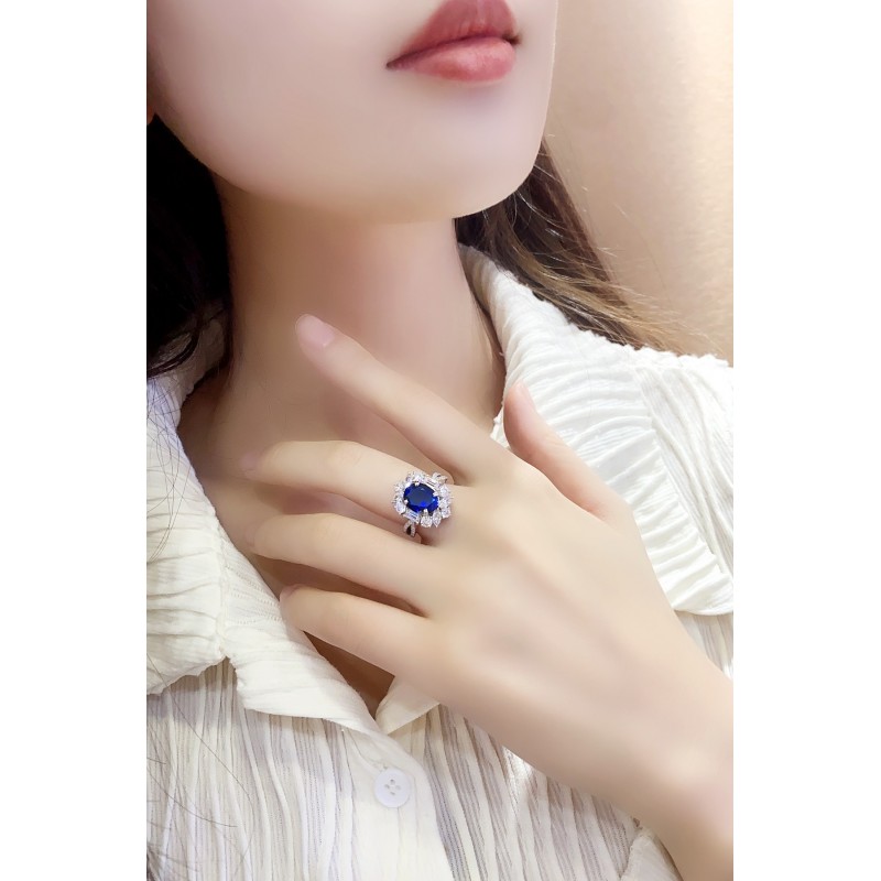 Ruif Jewelry Classic Design S925 Silver 2.45ct Lab Grown Emerald Ring Ruby And Royal Blue Sapphire Ring Wedding Bands