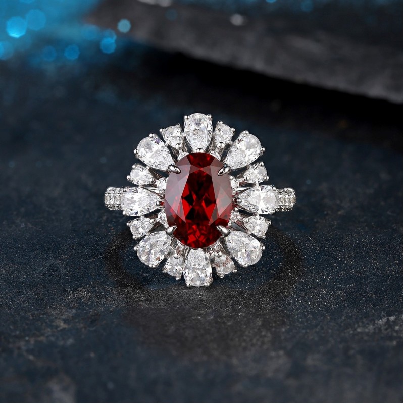 Ruif Jewelry Classic Design S925 Silver 3ct Lab Grown Ruby And Paraiba Sapphire Ring Wedding Bands