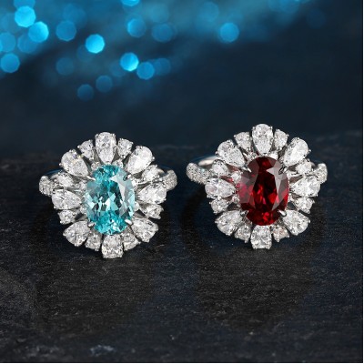 Ruif Jewelry Classic Design S925 Silver 3ct Lab Grown Ruby And Paraiba Sapphire Ring Wedding Bands