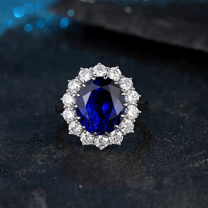 Ruif Jewelry Classic Design S925 Silver 6.66ct Lab Grown Ruby And Royal Blue Sapphire Ring Wedding Bands