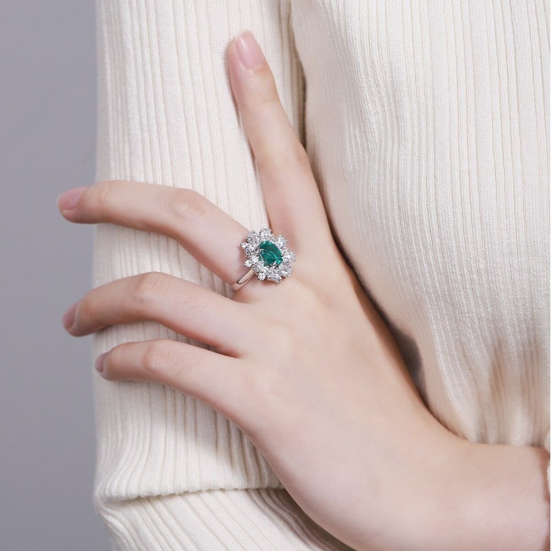 Ruif Jewelry Classic Design S925 Silver 1.708ct Lab Grown Emerald and Sapphire Ring Wedding Bands