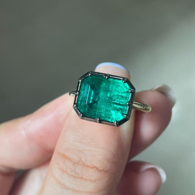 Ruif Jewelry Classic Ring 14K Yellow Gold 5.77ct Lab Grown Emerald Engagementring for Women