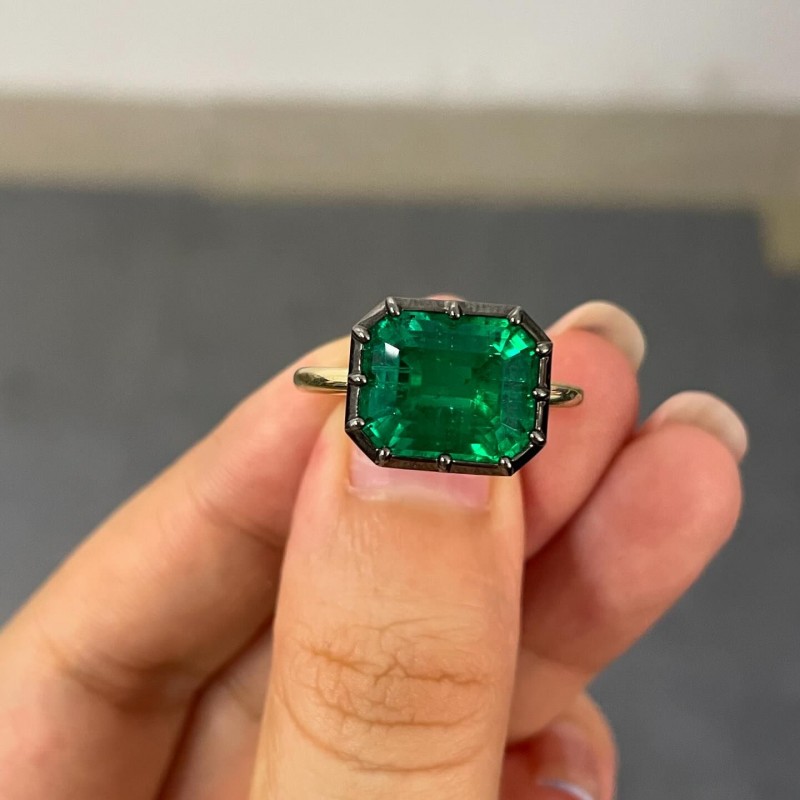 Ruif Jewelry Classic Ring 14K Yellow Gold 5.77ct Lab Grown Emerald Engagementring for Women Ruif Jewelry Classic Ring 14K Yellow Gold 5.77ct Lab Grown Emerald Engagementring for Women