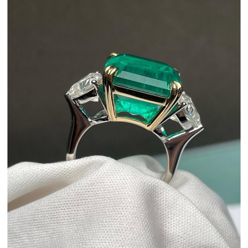Ruif Jewelry Classic Three Stones Ring 18K White Gold 12ct Lab Grown Emerald Engagementring for Women Ruif Jewelry Classic Three Stones Ring 18K White Gold 12ct Lab Grown Emerald Engagementring for Women