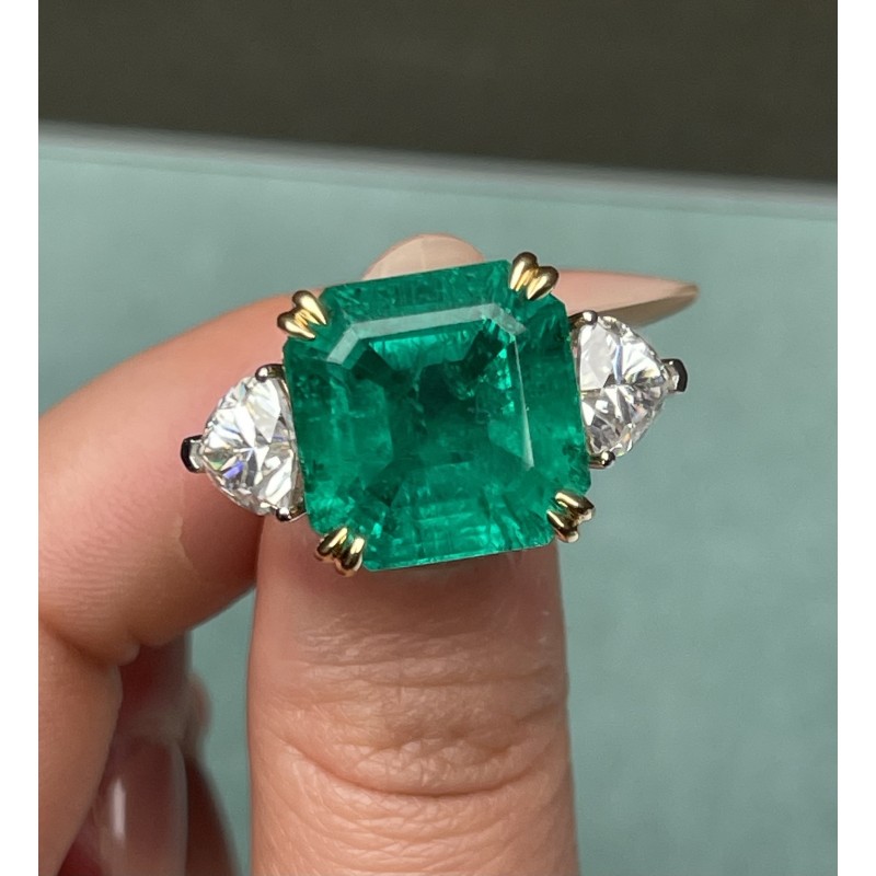 Ruif Jewelry Classic Three Stones Ring 18K White Gold 12ct Lab Grown Emerald Engagementring for Women Ruif Jewelry Classic Three Stones Ring 18K White Gold 12ct Lab Grown Emerald Engagementring for Women