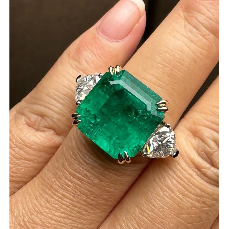 Ruif Jewelry Classic Three Stones Ring 18K White Gold 12ct Lab Grown Emerald Engagementring for Women Ruif Jewelry Classic Three Stones Ring 18K White Gold 12ct Lab Grown Emerald Engagementring for Women