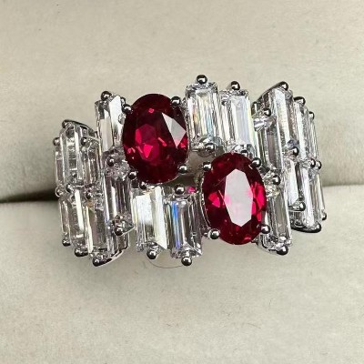 Ruif Jewelry Custom Design 18k White Gold Ring for Women 2.09ct Lab Grown Ruby And D VVS Moissanite Jewelry