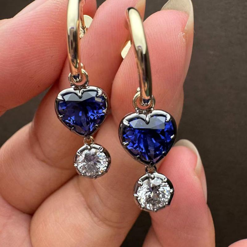 Ruif Jewelry Customized 14k Yellow Gold 3ct Lab Grown Sapphire Earrings for Women Party Gift