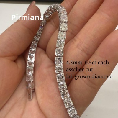 Ruif Jewelry Customized Asscher Cut 14K White Gold 0.5ct DEF Each Lab Grown Diamond Eternity Bracelet Engagement for Women Fine Jewelry