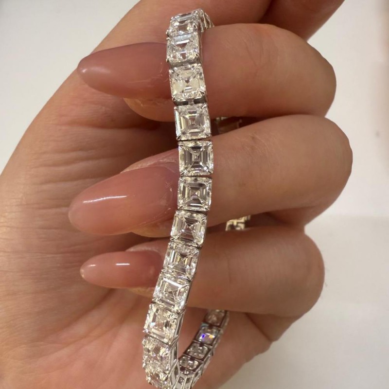 Ruif Jewelry Customized Asscher Cut 14K White Gold 0.5ct DEF Each Lab Grown Diamond Eternity Bracelet Engagement for Women Fine Jewelry