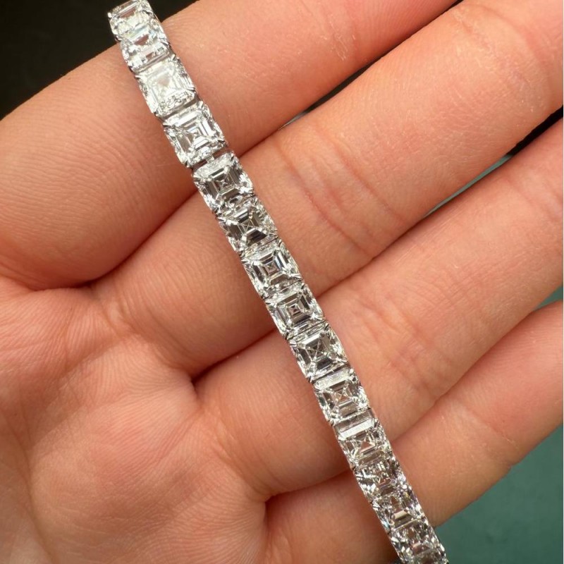 Ruif Jewelry Customized Asscher Cut 14K White Gold 0.5ct DEF Each Lab Grown Diamond Eternity Bracelet Engagement for Women Fine Jewelry