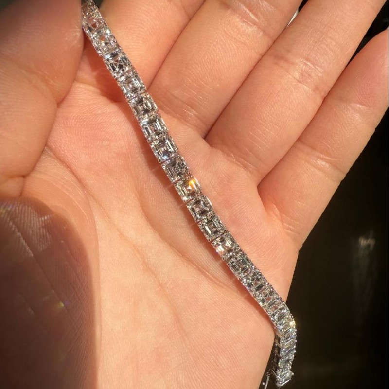 Ruif Jewelry Customized Asscher Cut 14K White Gold 0.5ct DEF Each Lab Grown Diamond Eternity Bracelet Engagement for Women Fine Jewelry