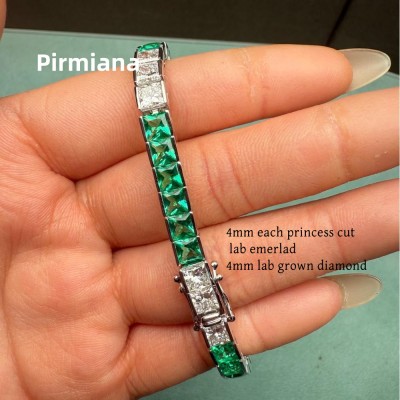Ruif Jewelry Customized 14K White Gold 4x4mm Each Lab Grown Emerlad Bracelet for Women Fine Jewelry