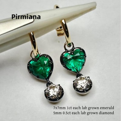 Ruif Jewelry Customized 14k Yellow Gold 1ct Each Lab Grown Emerald Earrings for Women Party Gift