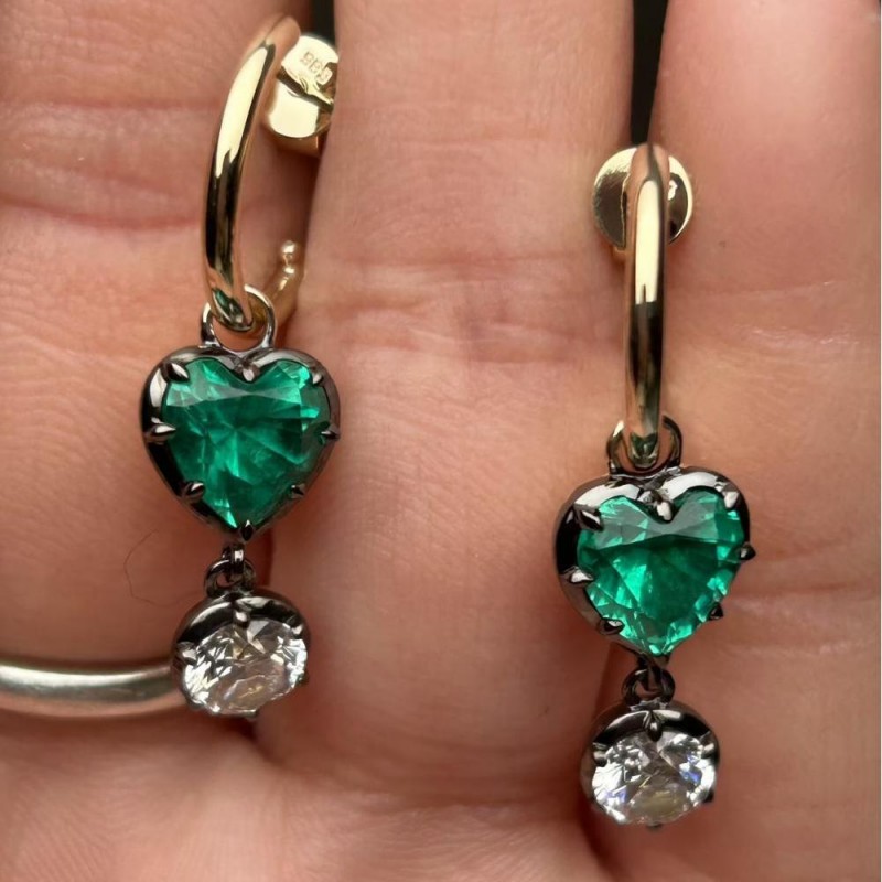 Ruif Jewelry Customized 14k Yellow Gold 1ct Each Lab Grown Emerald Earrings for Women Party Gift