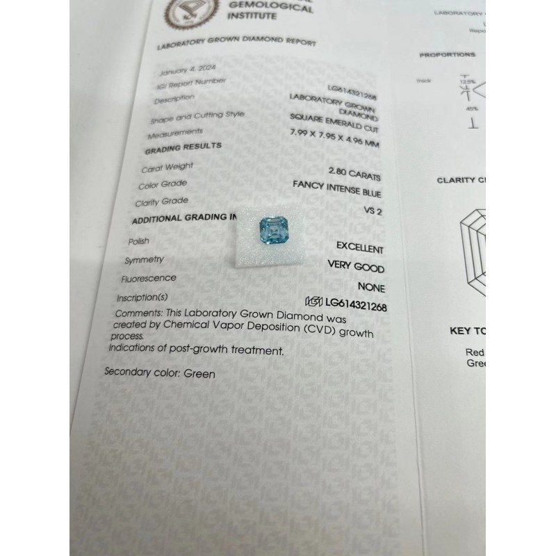 Ruif Jewelry 2.8ct Blue Color Asscher Cut Lab Grown Diamond CVD Loose Diamond for Diy Jewelry Making Ruif Jewelry 2.8ct Blue Color Asscher Cut Lab Grown Diamond CVD Loose Diamond for Diy Jewelry Making
