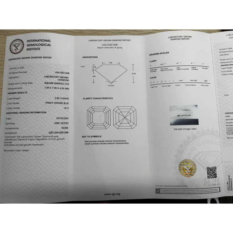 Ruif Jewelry 2.8ct Blue Color Asscher Cut Lab Grown Diamond CVD Loose Diamond for Diy Jewelry Making Ruif Jewelry 2.8ct Blue Color Asscher Cut Lab Grown Diamond CVD Loose Diamond for Diy Jewelry Making