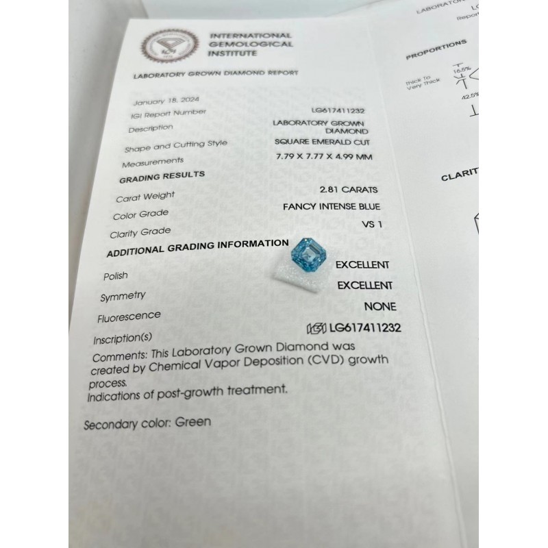 Ruif Jewelry 2.8ct Blue Color Asscher Cut Lab Grown Diamond CVD Loose Diamond for Diy Jewelry Making Ruif Jewelry 2.8ct Blue Color Asscher Cut Lab Grown Diamond CVD Loose Diamond for Diy Jewelry Making