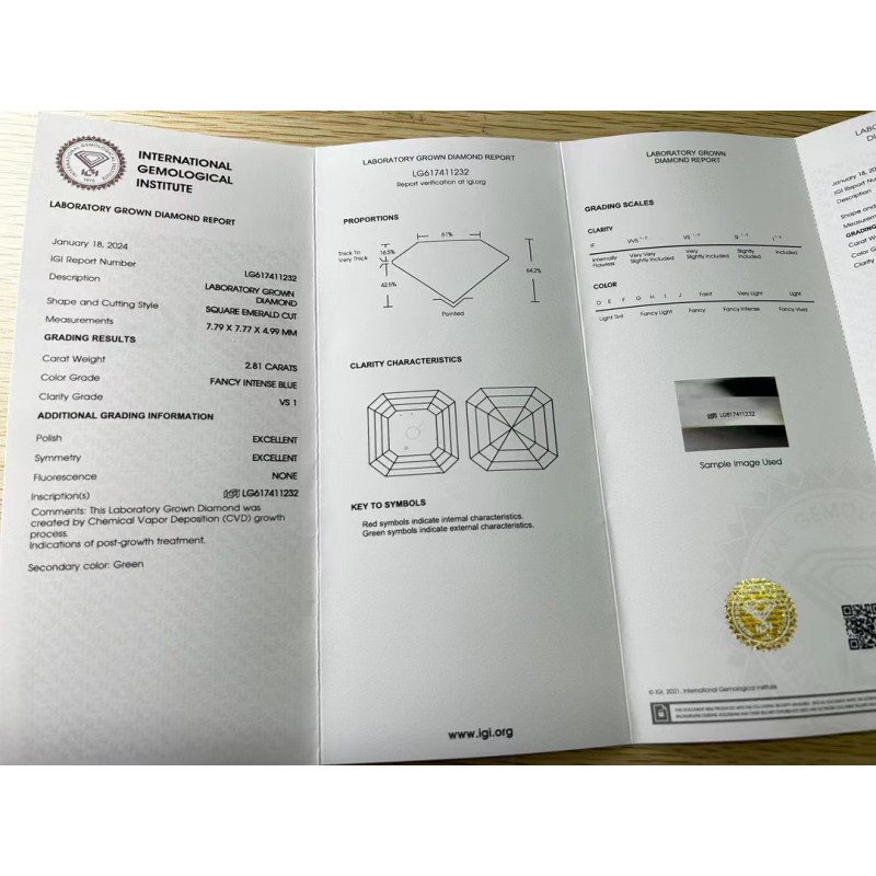 Ruif Jewelry 2.8ct Blue Color Asscher Cut Lab Grown Diamond CVD Loose Diamond for Diy Jewelry Making Ruif Jewelry 2.8ct Blue Color Asscher Cut Lab Grown Diamond CVD Loose Diamond for Diy Jewelry Making