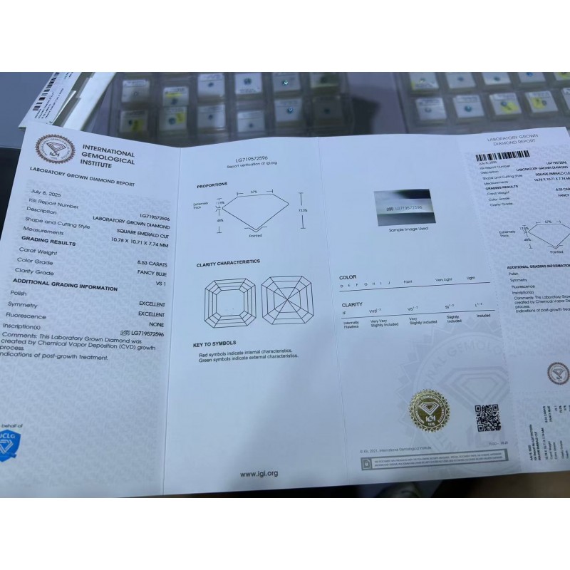 Ruif Jewelry 8.53ct Blue Color Asscher Cut Lab Grown Diamond  Loose Diamond for Diy Jewelry Making