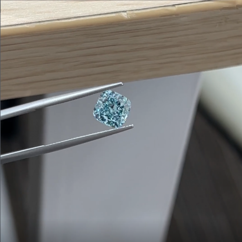 Ruif Jewelry 1.65ct Blue-Green Color Cushion Cut Lab Grown Diamond CVD VS2 EX EX N Loose Diamond for Diy Jewelry Making