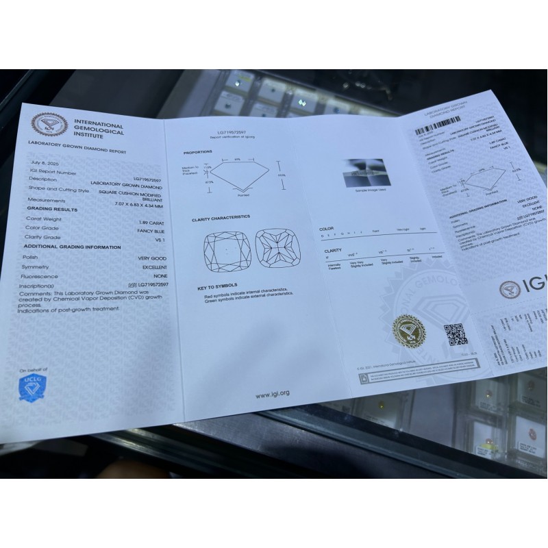 Ruif Jewelry 1.89ct Fancy Blue VS1 Cushion Cut Lab Grown Diamond CVD Loose Diamond for Diy Jewelry Making Ruif Jewelry 1.89ct Fancy Blue VS1 Cushion Cut Lab Grown Diamond CVD Loose Diamond for Diy Jewelry Making
