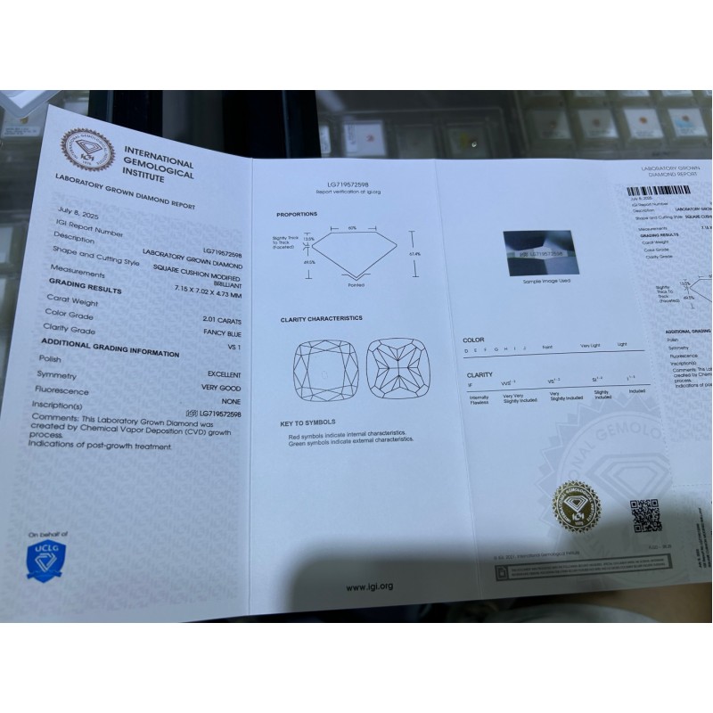 Ruif Jewelry 2.01ct Fancy Blue VS1 Cushion Cut Lab Grown Diamond CVD Loose Diamond for Diy Jewelry Making Ruif Jewelry 2.01ct Fancy Blue VS1 Cushion Cut Lab Grown Diamond CVD Loose Diamond for Diy Jewelry Making