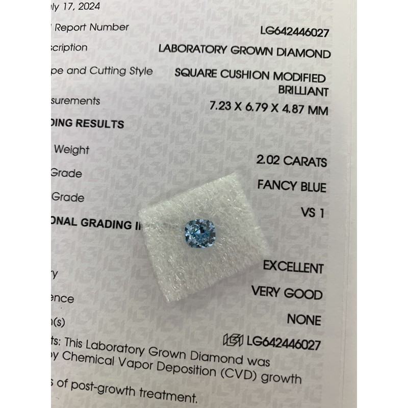 Ruif Jewelry 2ct Fancy Blue Color Cushion Cut Lab Grown Diamond CVD Loose Diamond for Diy Jewelry Making Ruif Jewelry 2ct Fancy Blue Color Cushion Cut Lab Grown Diamond CVD Loose Diamond for Diy Jewelry Making