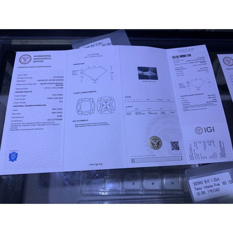 Ruif Jewelry 8.03ct Fancy Light Blue VS2 Cushion Cut Lab Grown Diamond CVD Loose Diamond for Diy Jewelry Making Ruif Jewelry 8.03ct Fancy Light Blue VS2 Cushion Cut Lab Grown Diamond CVD Loose Diamond for Diy Jewelry Making